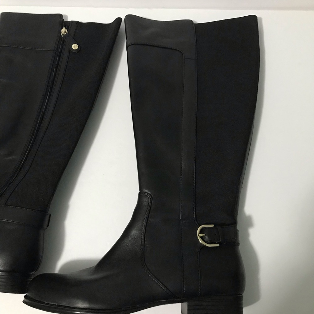 Isaac Mizrahi Live Black Leather Boots style Toby in 7.5 wide and wide calf.